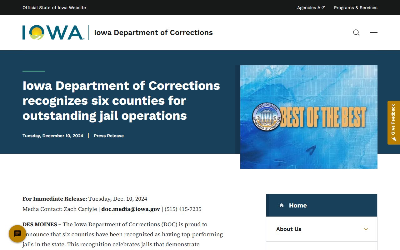 Warren County Jail IDOC large jail operations recognition